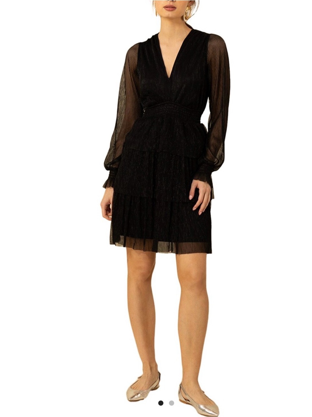 Hale Bob Bianca Black w/ Metallic accent Long Sleeve Dress size small # 1134